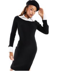 ASOS - Knitted Midi Dress With Shirt Collar - Lyst