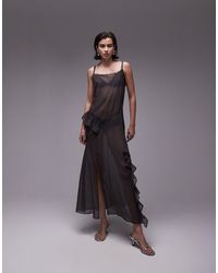 TOPSHOP - Maxi Sheer Dress With Frills - Lyst