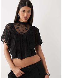 ASOS - Lace Flutter Cape Top With Tie Back - Lyst