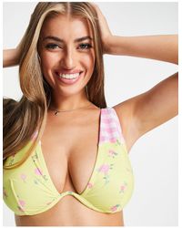 ASOS - – größere brust – bügel-bikinioberteil mit v-ausschnitt sowie blumen- und karomuster - Lyst