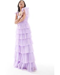 LACE & BEADS - L'invitée - robe longue en tulle avec bretelles nouées - lilas - Lyst