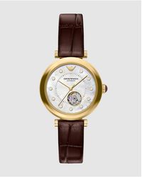 Emporio Armani - Archelia Automatic Burgundy Leather Watch - Lyst