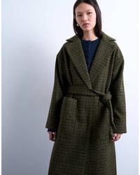 TOPSHOP - Abrigo De Vestir Verde A Cuadros Con Acabado Cepillado De - Lyst