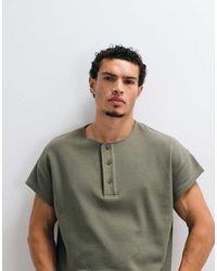 ASOS - Boxy Oversized T-Shirt With Henley And Cap Sleeve - Lyst