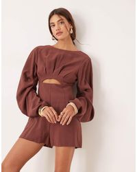 ASOS - Playsuit Met Gebogen Mouwen En Geplooid Detail - Lyst