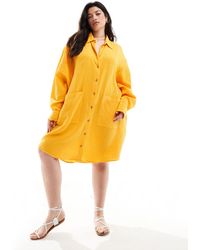 ASOS - Asos Design Curve Double Cloth Oversized Shirt Dress With Dropped Pockets - Lyst