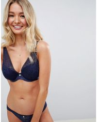 Boux Avenue Carrie High Apex Embroidered Plunge Bra - Blue