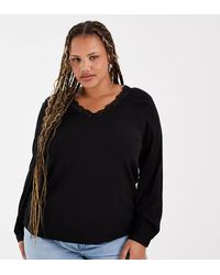 Vero Moda - Blusa Nera A Maniche Lunghe Con Scollo A V E Dettagli - Lyst