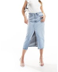 Abercrombie & Fitch - Denim Midi Skirt With Front Split - Lyst