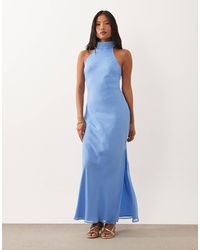 ASOS - Asos design petite - robe mi-longue à col montant en mousseline - clair - Lyst