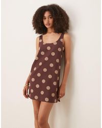 ASOS - – gepunktetes minikleid aus baumwoll-leinen mit u-ausschnitt - Lyst