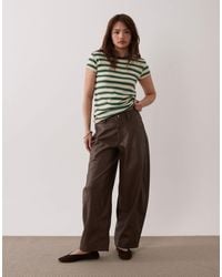 ASOS - Petite Faux Leather Barrel Leg Trousers With Seam Detail - Lyst