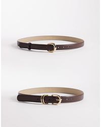 Pieces - 2 Pack Gold Buckle Belt - Lyst