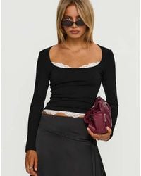 Princess Polly - Falling Through Contrast Lace Underlay Detail Scoop Neck Long Sleeve Top - Lyst