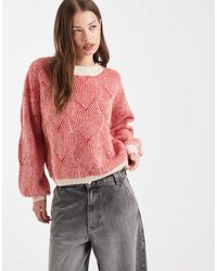 Pieces - Pull texturé en maille contrastante - et crème - Lyst