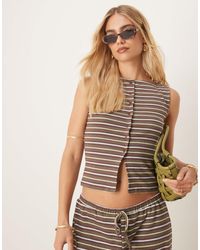 ASOS - Striped Button Up Sleeveless Slash Neck Top - Lyst