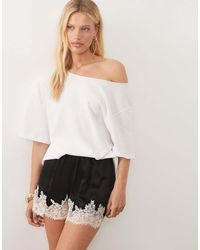 Nobody's Child - Virgo Satin Lace Trim Shorts - Lyst