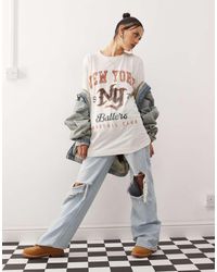 Collusion - Ruimvallend T-Shirt Met Lange Mouwen En 'New York' Print En Wassing - Lyst