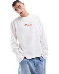 ASOS - T-Shirt Oversize Squadrata A Maniche Lunghe Bianca Lavorata A Nido D'Ape Con Scritte Rosse Stampate - Lyst