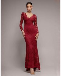 Goddiva - Fit & Flare Scallop Lace V Neck Maxi Dress - Lyst