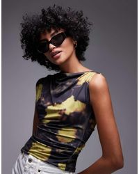 TOPSHOP - Top Senza Maniche Con Stampa A Fiori Sfocati Arricciato Sul Lato - Lyst