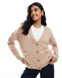 Brave Soul - Contrast Stitch Button Through V-Neck Cardigan - Lyst