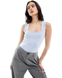 New Look - Body Ceñido Con Escote Cuadrado De - Lyst