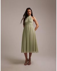 LACE & BEADS - Bridesmaid Tulle Halter Neck Midi Dress - Lyst