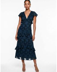 ANAYA - Floral Burnout V Neck Ruffle Midi Dress - Lyst