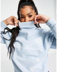 ONLY Christmas Snowflakes Rolled Neck Sweatshirt - Blue