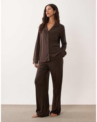 Brave Soul - Soft Touch Button Down Shirt And Trouser Pyjamas - Lyst