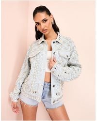ASOS - Premium Embellished Denim Jacket With Encrusted Diamante And Pearl Detail - Lyst