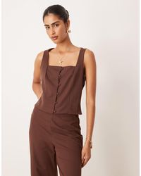 Mango - Top d'ensemble ajusté à boutons et encolure carrée - chocolat - Lyst