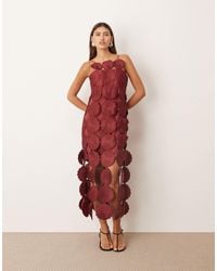 ARRANGE - Cutwork Floral Midi Dress With Fringe Hem - Lyst