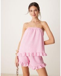 ASOS - – trägerloses oberteil mit rüschensaum und vichy-karo, kombiteil - Lyst