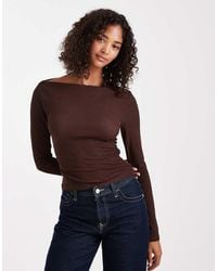 ASOS - Textured Mesh Slash Neck Long Sleeve Top - Lyst