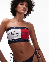 Tommy Hilfiger - Top bandeau à logo drapeau - bleu, rouge et blanc - Lyst