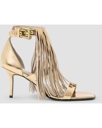 AllSaints - Paola Fringed Metallic Leather Heeled Sandals - Lyst