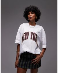 TOPSHOP - T-Shirt Oversize Bianca Con Stampa "New York" - Lyst