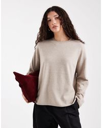 ONLY - Top coupe carrée en maille à col rond - beige - Lyst