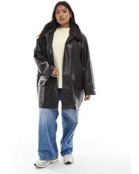 ASOS - Asos Design Curve Leather Look Jacket With Borg Collar And Cinch Waist - Lyst