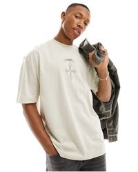 ASOS - T-shirt oversize avec imprimé croix sur le devant - beige - Lyst