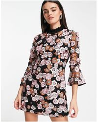 French Connection - Embellished 3d Floral Mini Dress - Lyst