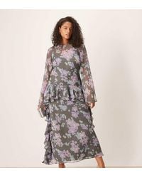 ASOS - Asos Design Curve Long Sleeve Frill Hem Chiffon Maxi Dress - Lyst