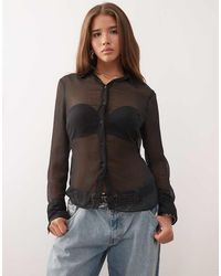 Monki - Sheer Fitted Shirt With Tie - Lyst