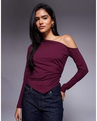 ASOS - Asymmetrische Top Van Glad Polyamide Met Blote Gedrapeerde Schouder - Lyst