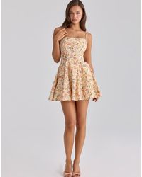 House Of Cb - Dolly Warm Rose Print Cotton Flared Mini Sundress - Lyst