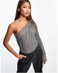 SIMMI - Simmi Metallic Cable Knit One Shoulder Body - Lyst