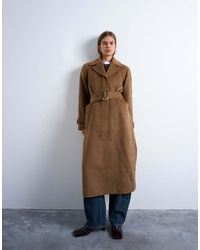 TOPSHOP - Cappotto Taglio Lungo Formale Misto Lana Color Cammello Con Cintura - Lyst