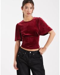 ASOS - Velvet Puff Sleeve Top With Tie Back - Lyst
